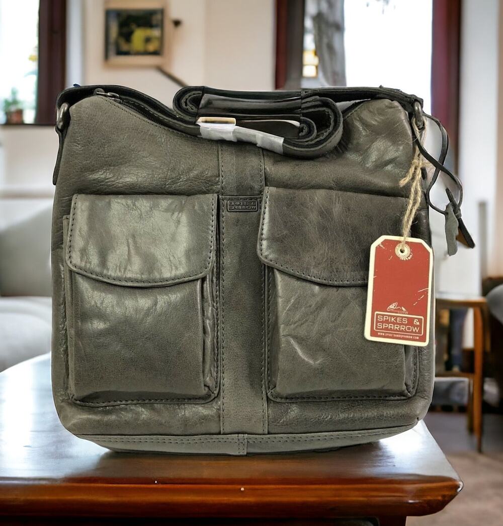Spikes and Sparrow Gray Leather Frankie Hobo Bag Shoulder Adjustable Crossbody